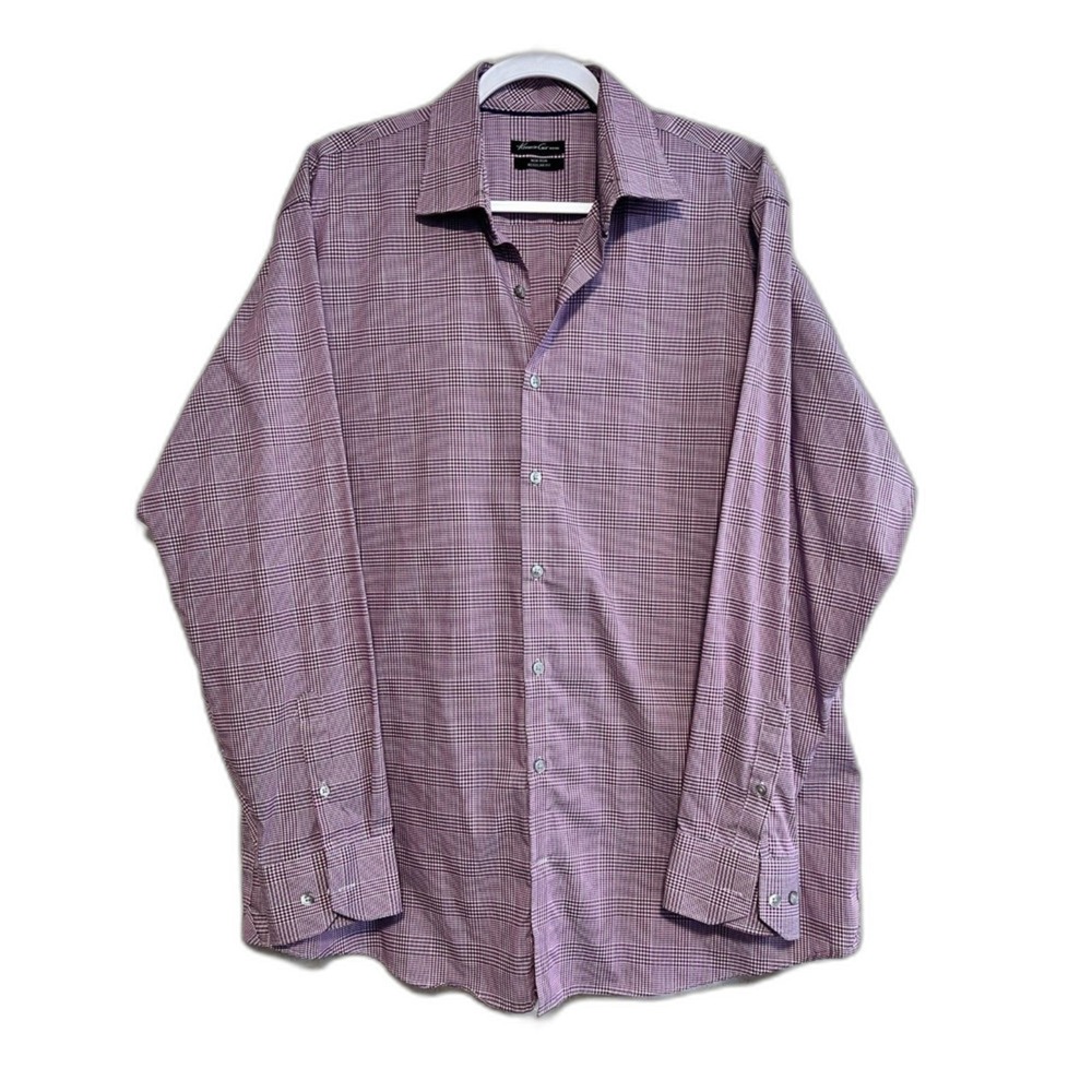 Kenneth Cole Dress Shirt Mens 17 34/35 Purple Non Iron Regular Fit Preppy Office
